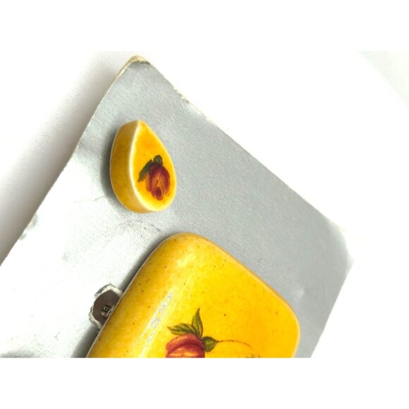 NOS Lamarche Canada Brooch & Earrings Set Ceramic Rose Hand Painted VTG - Picture 5 of 5